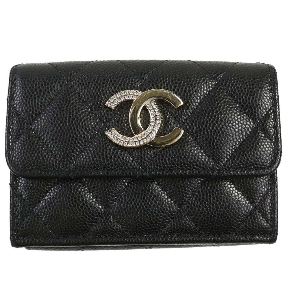 CHANEL Black Caviar Leather Logo Wallet